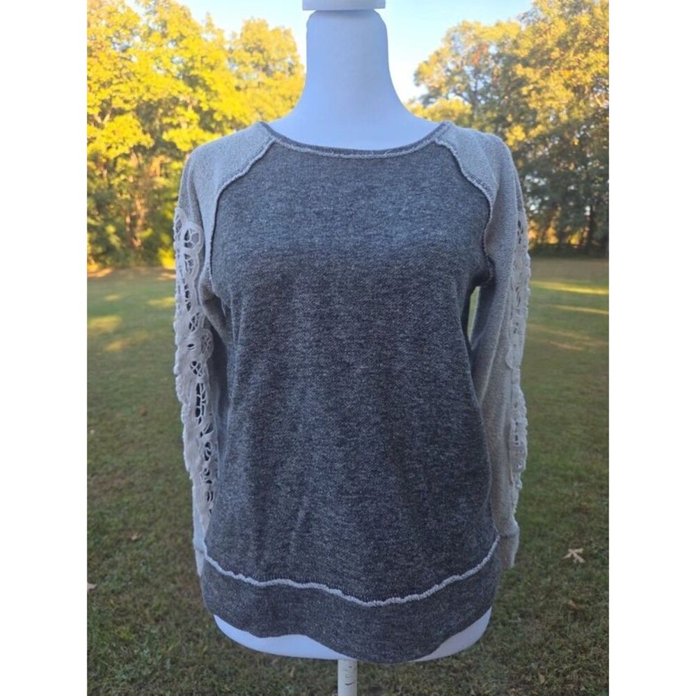 Altrd State Charcoal Grey Crochet Lace Long Sleeve Top Small